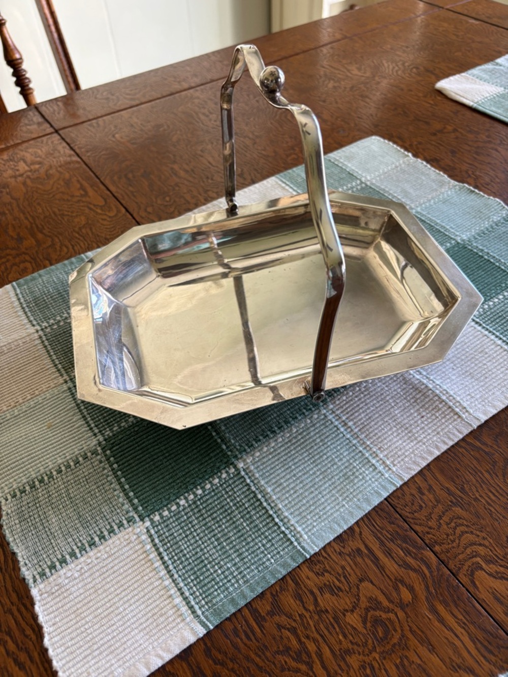 Vintage Silver-Plate Octagonal Handle Serving Tray